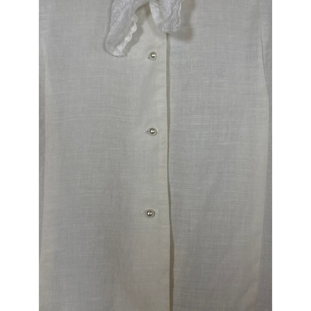 Vintage Cream Blouse Lace Collar Victoria Cottagecore Womens Medium Long Sleeve - Picture 5 of 9